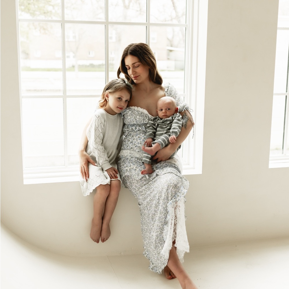 For Love And Lemons Blue and White floral print Lace Maxi Dress
